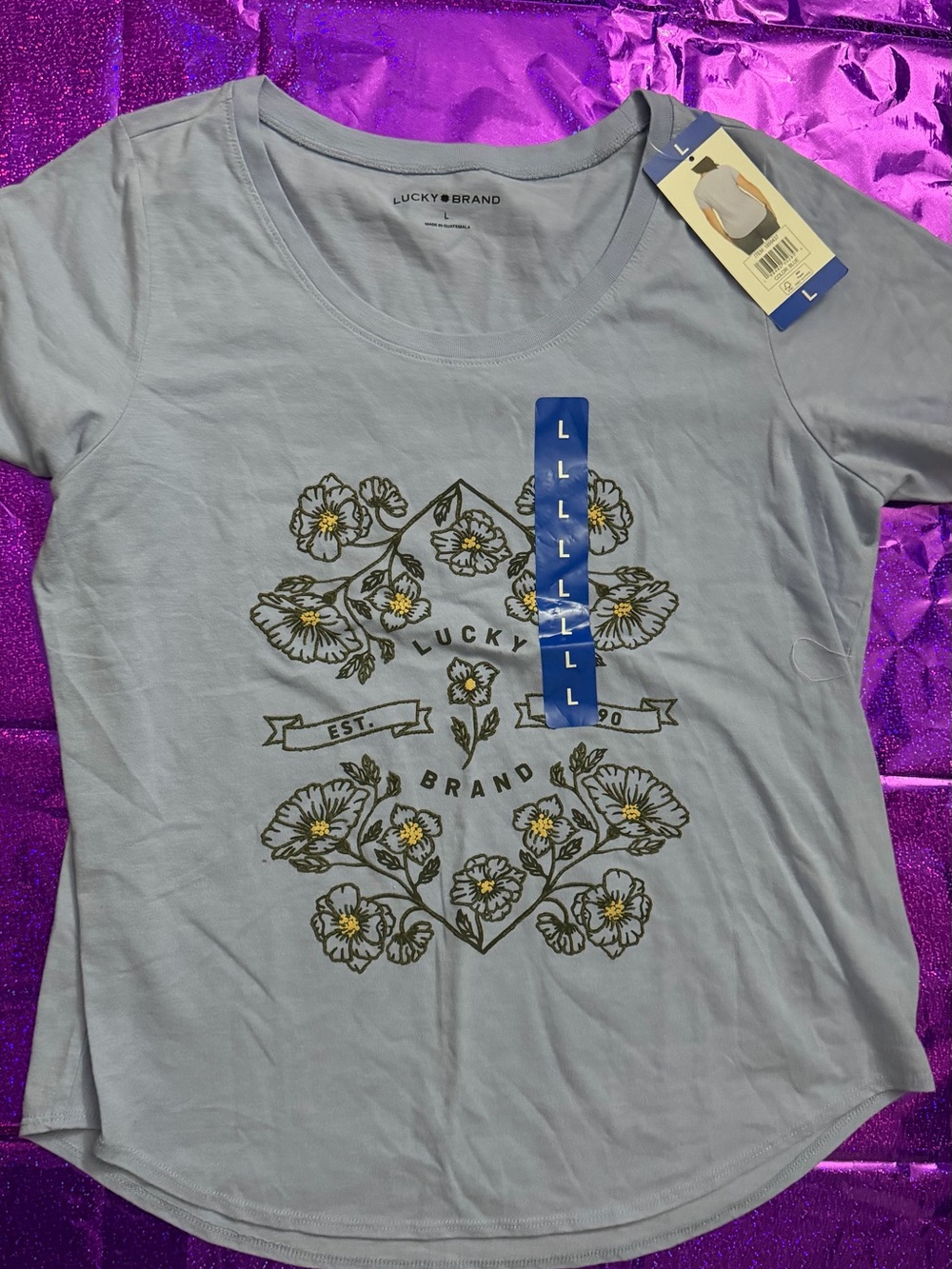 Lucky Brand Light Blue Floral Graphic Short Sleeve Tee